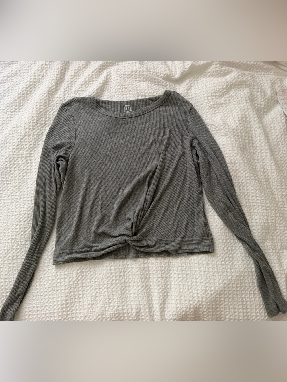 aerie Real Soft Ribbed Heather Gray Knot Top